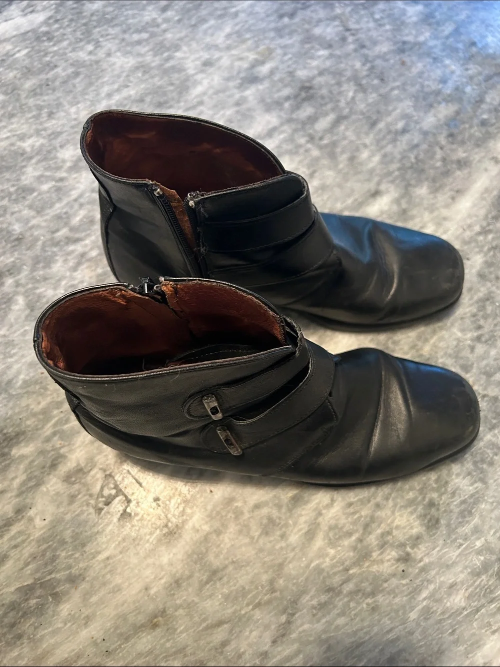 Women's Black Leather Ankle Boots with Strap Detail